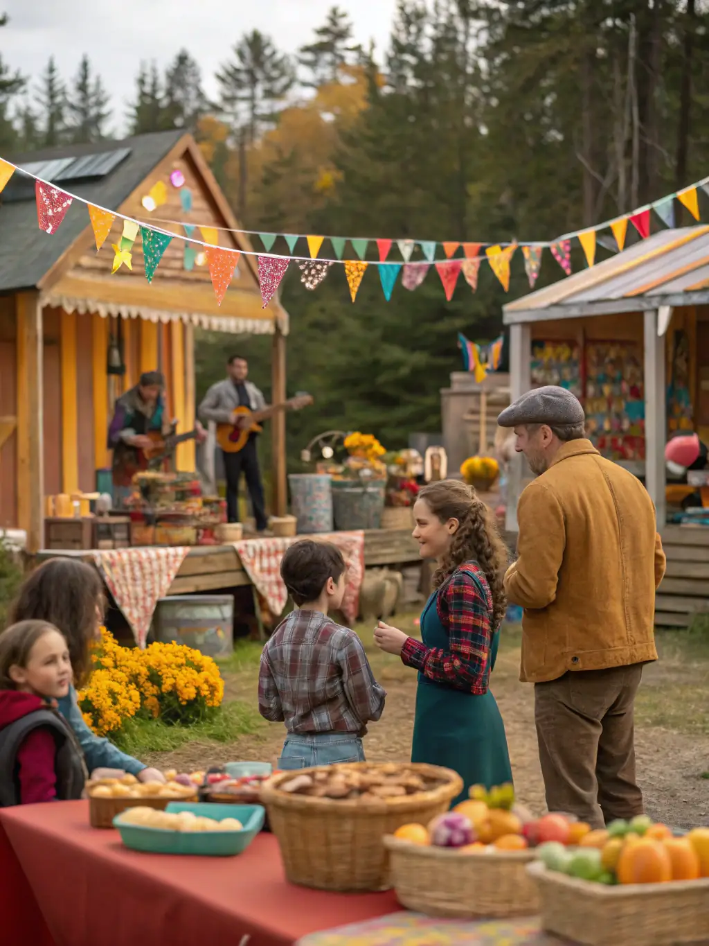 A vibrant scene from a seasonal festival at the fournil, showcasing local traditions and attracting visitors.